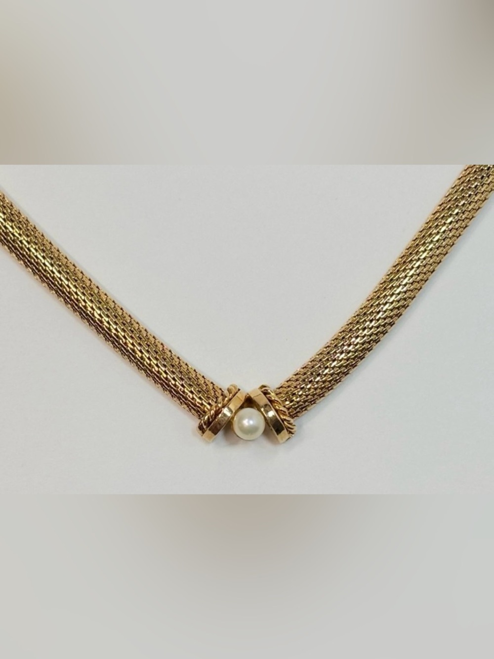 Vintage Grossé 1961 (Christian Dior) Round Pearl Mesh Gold Chain Choker Necklace